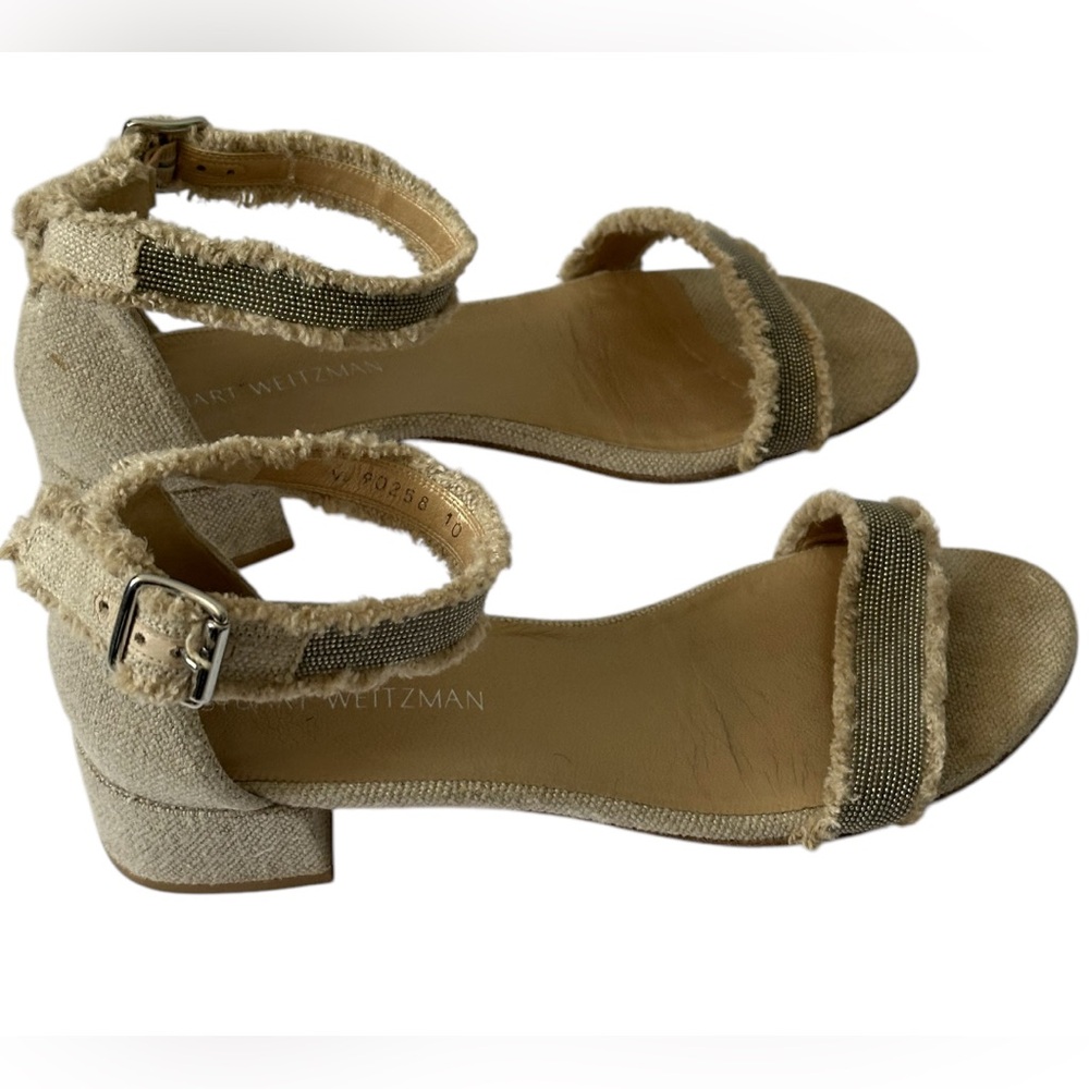 Stuart Weitzman Beige Tweed Nudistchains Sandals
